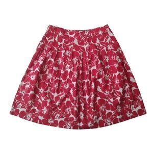 Talbots Petites Red and White Tropical Hibiscus Floral Print Above Knee Skirt